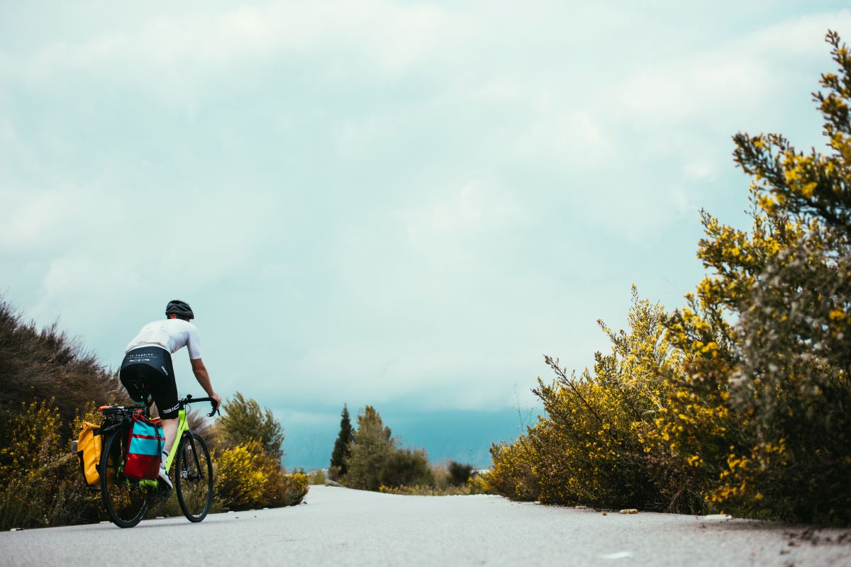 Cyclist riding a bike in the woods