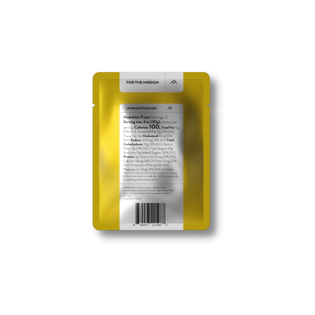 Galacto-Gummies™️ - Fastfood- mango and passionfruit flavor nutrition label