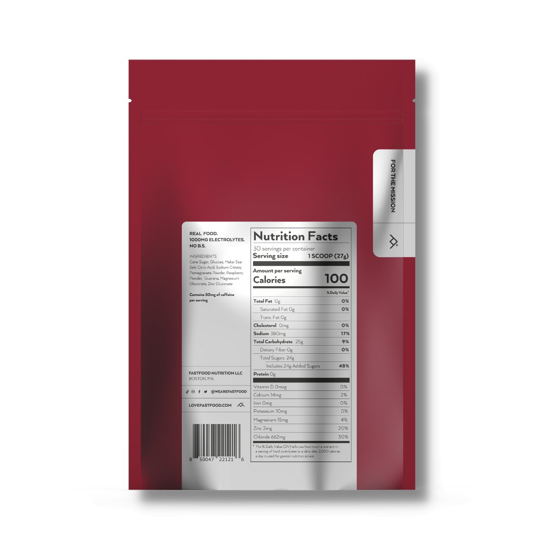Hydrator - Fastfood Raspberry pomegranate flavor nutrition label